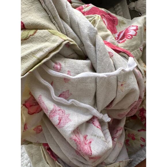 Pottery Barn LINEN blend TWIN Manchester Rose Green Duvet COVER French Country - Picture 8 of 11